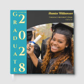 Turquoise Modern Photo Graduation Party Gold Gästebuch (Vorderseite)