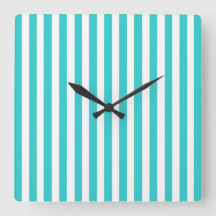 Turquoise Modern Stripes Quadratische Wanduhr