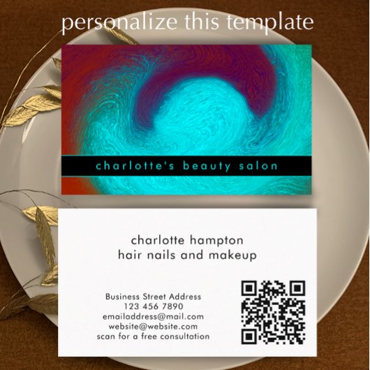 Turquoise Modern Unique Hair Nail Salon Custom Visitenkarte