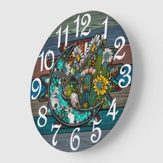 Turquoise Moon Große Wanduhr (Winkel)