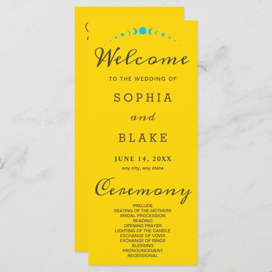 Turquoise Moon Phases Gold Wedding Program (Vorne/Hinten)