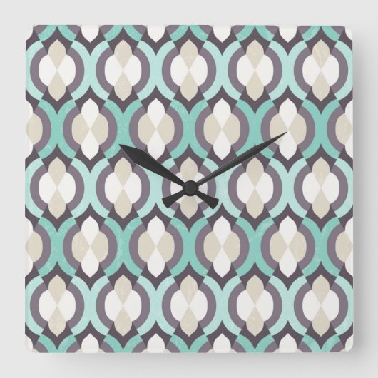 Turquoise Moroccan Pattern Quadratische Wanduhr (Vorderseite)