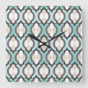 Turquoise Moroccan Pattern Quadratische Wanduhr