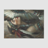 Turquoise Native Woman Fan Decoupage Seidenpapier (Vorderseite)