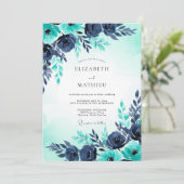 Turquoise Navy Watercolor Winter Wedding Einladung (Stehend Vorderseite)