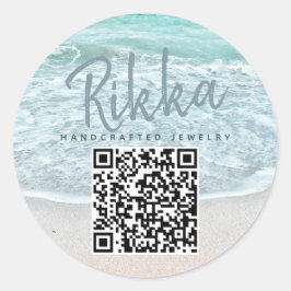Turquoise Ocean Beach Handmade Jewelry QR Code Runder Aufkleber