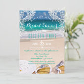 Turquoise Ocean Beach Summer Bridal Shower Einladung (Stehend Vorderseite)