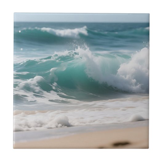 Turquoise Ocean Wave Crashing Shore Fliese (Vorderseite)