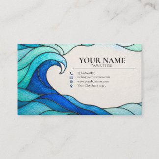 Turquoise Ocean Wave Stained Glass Business Card Visitenkarte