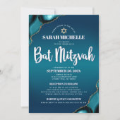 Turquoise Ombre Bat Mitzvah Agate Script 2 Ort Einladung (Vorderseite)