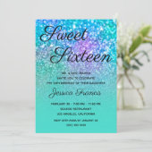 Turquoise Ombre Mermaid Glitzer 16 . Geburtstag Einladung (Stehend Vorderseite)