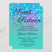 Turquoise Ombre Mermaid Glitzer 16 . Geburtstag Einladung (Vorne/Hinten)
