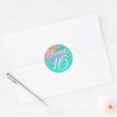 Turquoise Ombre Mermaid Glitzer 16 . Geburtstag Runder Aufkleber (Umschlag)