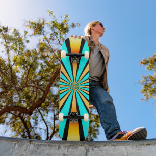 Turquoise Orange Black Radial Pattern Flip Flops Skateboard