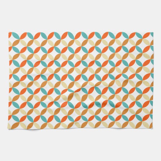 Turquoise Orange Cream Circles-Muster Mitte des Ja Geschirrtuch (Horizontal)