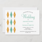Turquoise Orange Diamond Star Mid Century Wedding Einladung (Vorderseite)