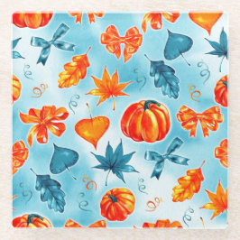 TURQUOISE & ORANGE HERBSTLAUBS BOWS PUMPKINS GLASUNTERSETZER