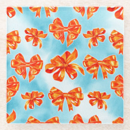 TURQUOISE & ORANGE HERBSTLAUBS BOWS PUMPKINS GLASUNTERSETZER