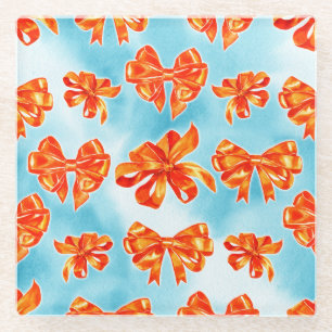 TURQUOISE & ORANGE HERBSTLAUBS BOWS PUMPKINS GLASUNTERSETZER