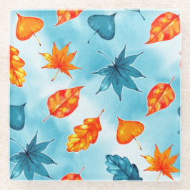TURQUOISE & ORANGE HERBSTLAUBS BOWS PUMPKINS GLASUNTERSETZER
