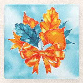 TURQUOISE & ORANGE HERBSTLAUBS BOWS PUMPKINS GLASUNTERSETZER