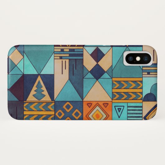 Turquoise & Orange Patchwork Case-Mate iPhone Hülle (Rückseite (Horizontal))