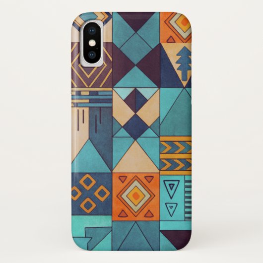 Turquoise & Orange Patchwork  Case-Mate iPhone Hülle (Rückseite)