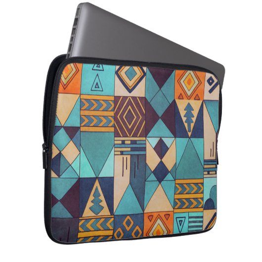 Turquoise & Orange Patchwork Tote Laptopschutzhülle (Vorne Rechts)