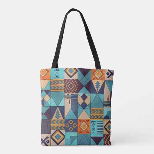 Turquoise & Orange Patchwork Tote Tasche (Rückseite)