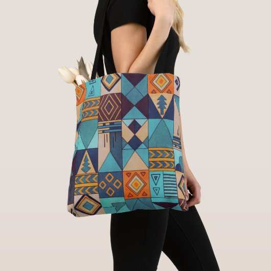 Turquoise & Orange Patchwork Tote Tasche (Von Nahem)