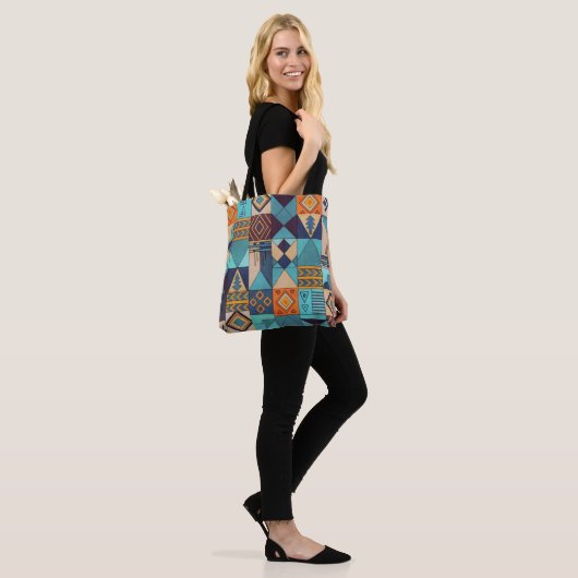 Turquoise & Orange Patchwork Tote Tasche (Am Model)