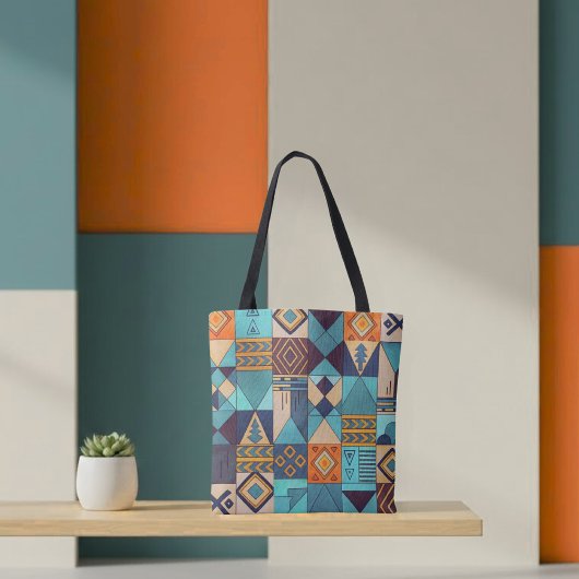 Turquoise & Orange Patchwork Tote Tasche