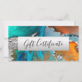 Turquoise Orange Silver Watercolor Geschenkgutsche (Vorderseite)