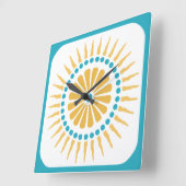 Turquoise Orange Sunburst Wall Clock Quadratische Wanduhr (Winkel)