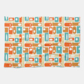 Turquoise Orangefarbene Rechtecke Muster Mitte des Geschirrtuch (Horizontal)