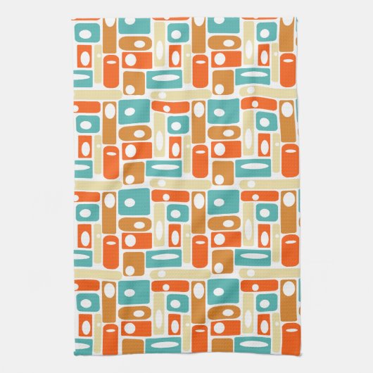 Turquoise Orangefarbene Rechtecke Muster Mitte des Geschirrtuch (Vertikal)