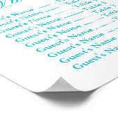 Turquoise Paisley Peacock Wedding Chart Poster (Ecke)