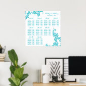 Turquoise Paisley Peacock Wedding Chart Poster (Heimbüro)