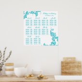 Turquoise Paisley Peacock Wedding Chart Poster (Küche)