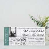 Turquoise Paris Wedding Boarding Pass Einladung (Stehend Vorderseite)