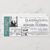 Turquoise Paris Wedding Boarding Pass Einladung (Vorderseite)