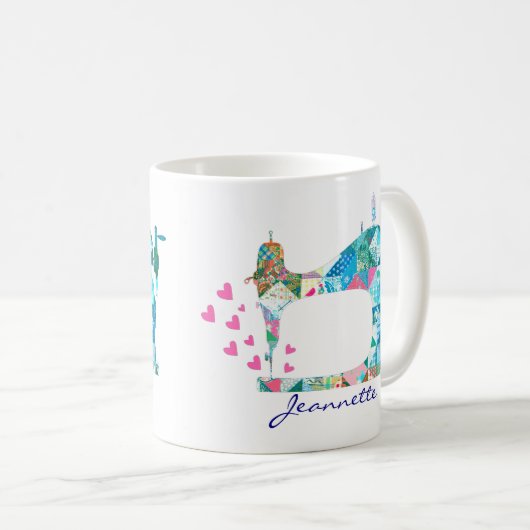 Turquoise Patchwork Quilt Nähmaschine Kaffeetasse (VorderseiteRechts)