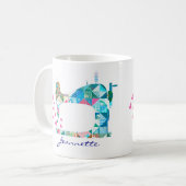 Turquoise Patchwork Quilt Nähmaschine Kaffeetasse (Vorderseite Links)