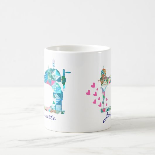 Turquoise Patchwork Quilt Nähmaschine Kaffeetasse (Mittel)