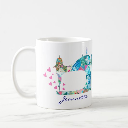 Turquoise Patchwork Quilt Nähmaschine Kaffeetasse (Links)