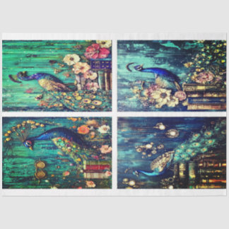 Turquoise Peacock Collage von Elsie Lane Seidenpapier