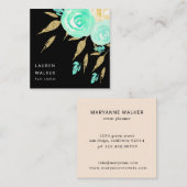 Turquoise Peonies Imitats Gold Glitzer Visitenkart Quadratische Visitenkarte (Vorne/Hinten)