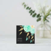Turquoise Peonies Imitats Gold Glitzer Visitenkart Quadratische Visitenkarte (Stehend Vorderseite)