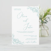 Turquoise Peony Elegance Wedding Einladung (Stehend Vorderseite)