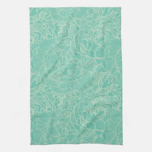 Turquoise-Peony-Muster Handtuch (Vertikal)